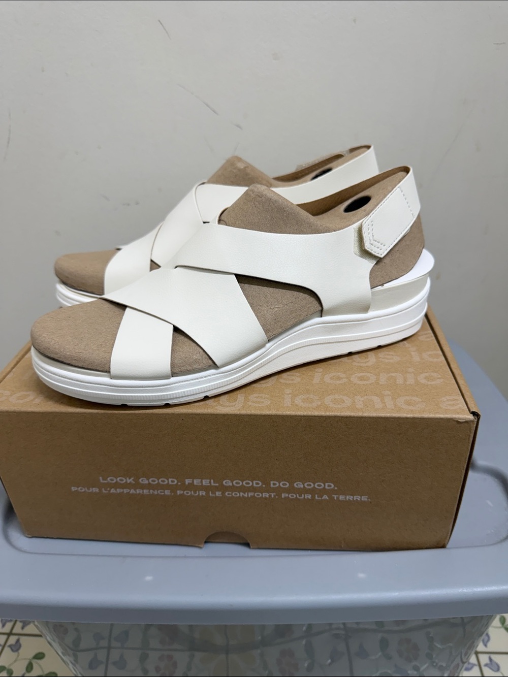 Dr. Scholl's White and Tan Cross-Strap Comfort Sandal - Picture 3 of 4